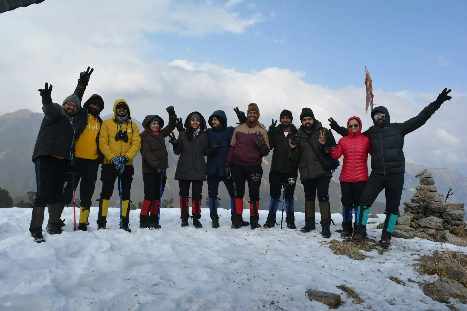 Group of travellers enjoying a mountain adventure in India