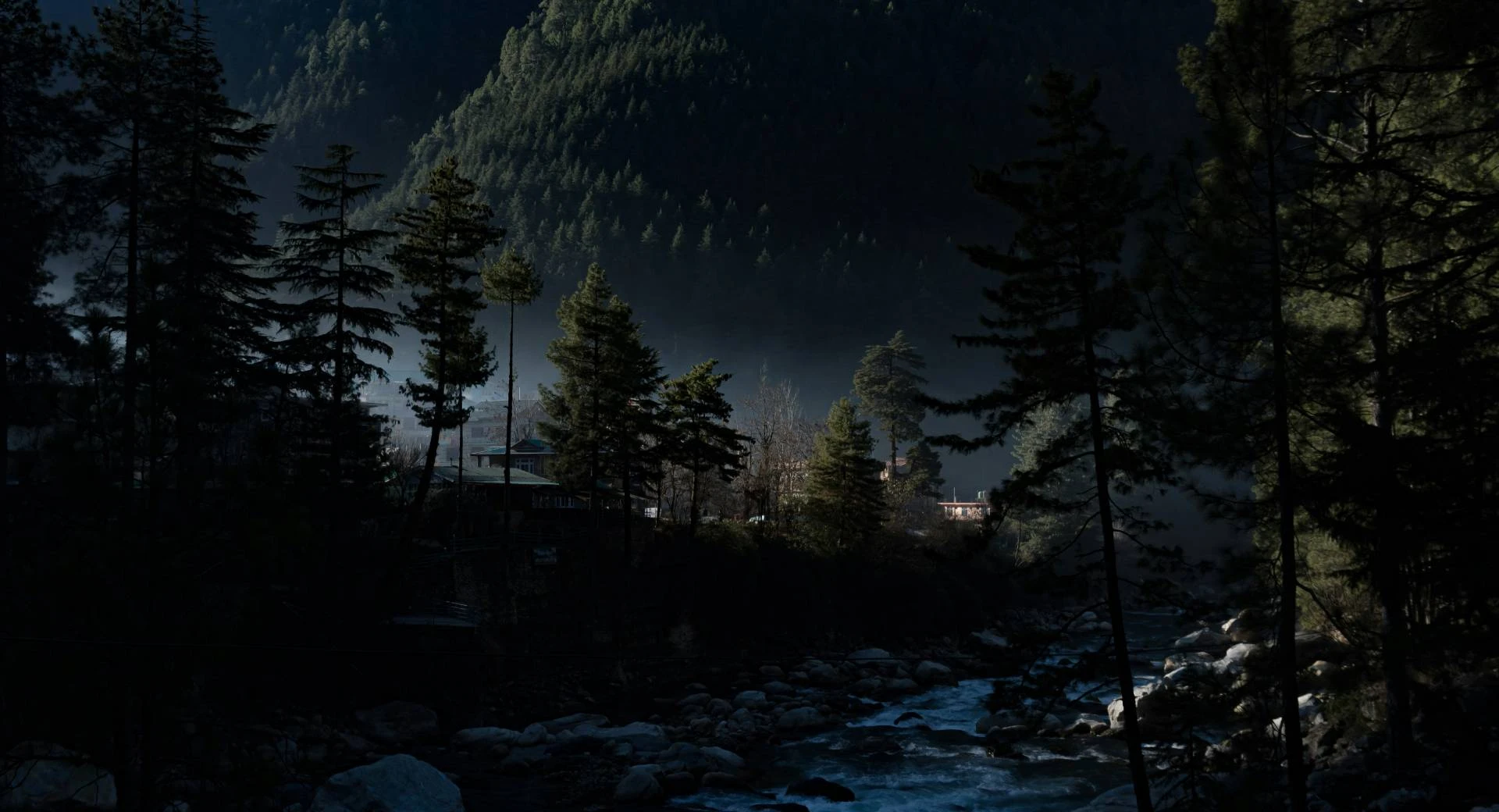 Snow-covered Himalayan mountains and valley near Manali, Himachal Pradesh